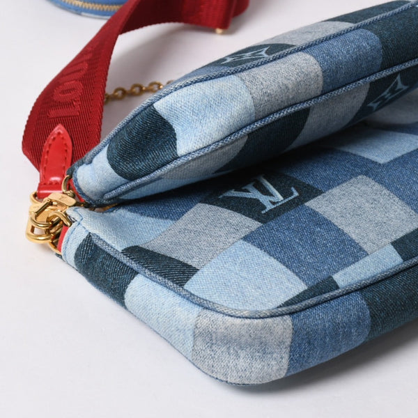 極美品 LOUIS VUITTON ルイヴィトン ミュルティポシェット アクセソワール アクセサリーポーチ M44990 デニム モノグラム 中古 4a006951