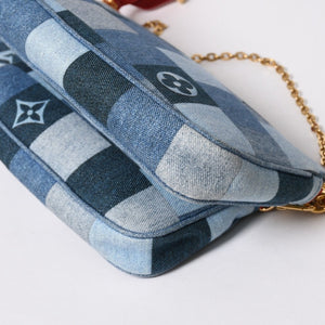 極美品 LOUIS VUITTON ルイヴィトン ミュルティポシェット アクセソワール アクセサリーポーチ M44990 デニム モノグラム 中古 4a006951