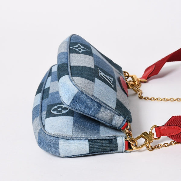 極美品 LOUIS VUITTON ルイヴィトン ミュルティポシェット アクセソワール アクセサリーポーチ M44990 デニム モノグラム 中古 4a006951