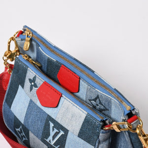 極美品 LOUIS VUITTON ルイヴィトン ミュルティポシェット アクセソワール アクセサリーポーチ M44990 デニム モノグラム 中古 4a006951