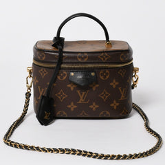 極美品 LOUIS VUITTON ルイヴィトン ヴァニティー・チェーン ポーチ モノグラム・リバース M47125 ブラウン ゴールド金具 中古 4a007059