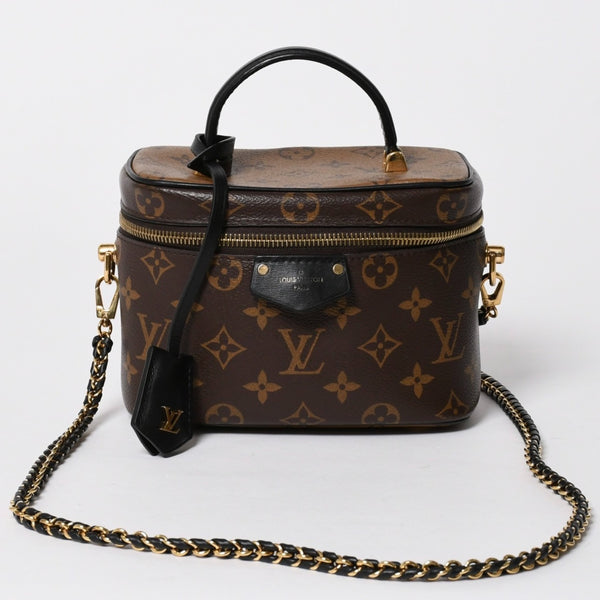 極美品 LOUIS VUITTON ルイヴィトン ヴァニティー・チェーン ポーチ モノグラム・リバース M47125 ブラウン ゴールド金具 中古 4a007059