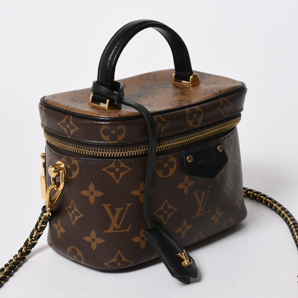極美品 LOUIS VUITTON ルイヴィトン ヴァニティー・チェーン ポーチ モノグラム・リバース M47125 ブラウン ゴールド金具 中古 4a007059