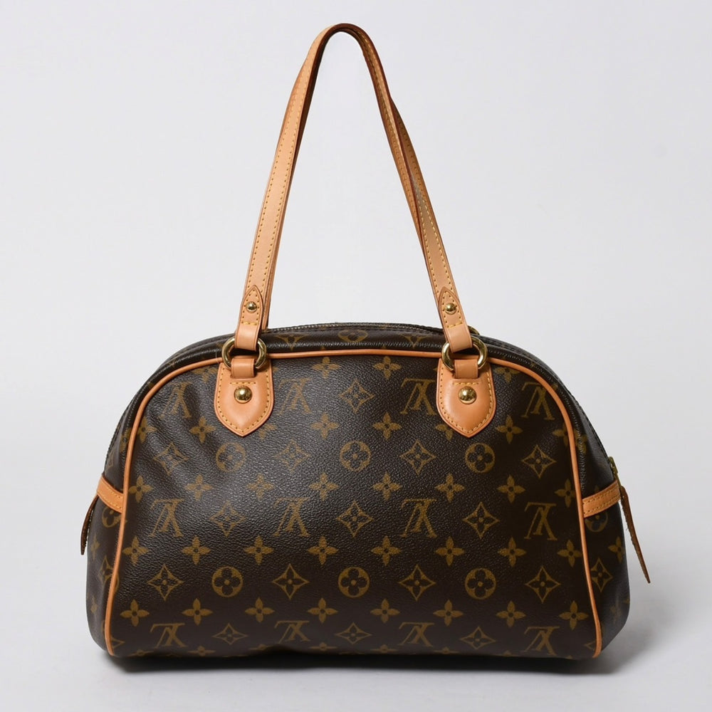 極美品 LOUIS VUITTON ルイヴィトン モントルグイユ PM ハンドバッグ M95565 PVC ヌメ革 ブラウン ゴールド金具 中古 4a006972