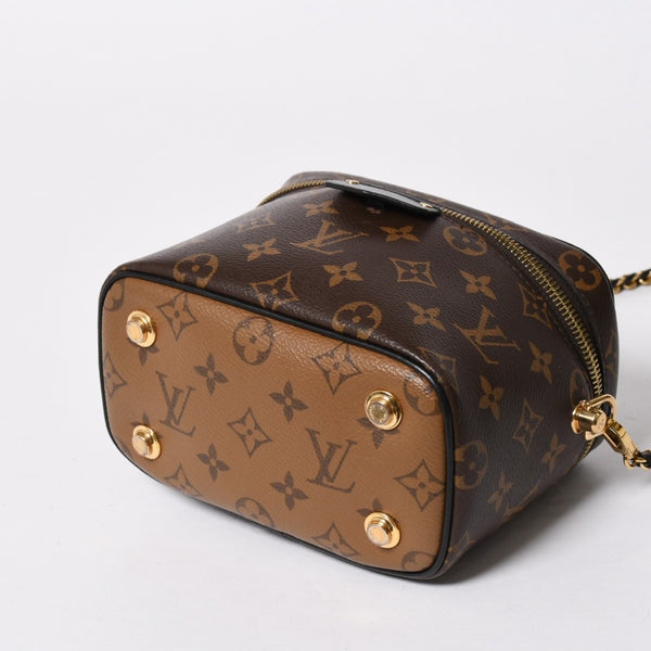 極美品 LOUIS VUITTON ルイヴィトン ヴァニティー・チェーン ポーチ モノグラム・リバース M47125 ブラウン ゴールド金具 中古 4a007059