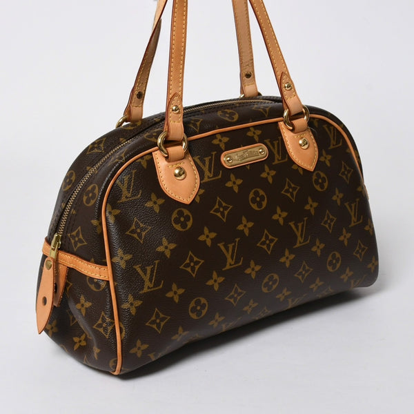 極美品 LOUIS VUITTON ルイヴィトン モントルグイユ PM ハンドバッグ M95565 PVC ヌメ革 ブラウン ゴールド金具 中古 4a006972
