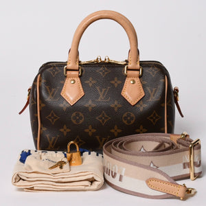 極美品 LOUIS VUITTON ルイヴィトン ハンドバッグ スピーディバンドリエール20 M46222 レザー PVC ブラウン ゴールド金具 中古 4a007154