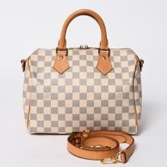 LOUIS VUITTON ルイヴィトン ダミエ アズール スピーディバンドリエール25 N41374 PVC ヌメ革 ホワイト ゴールド金具 美品 中古 4a007115