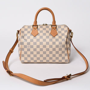 LOUIS VUITTON ルイヴィトン ダミエ アズール スピーディバンドリエール25 N41374 PVC ヌメ革 ホワイト ゴールド金具 美品 中古 4a007115