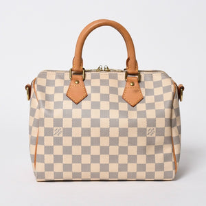 LOUIS VUITTON ルイヴィトン ダミエ アズール スピーディバンドリエール25 N41374 PVC ヌメ革 ホワイト ゴールド金具 美品 中古 4a007115