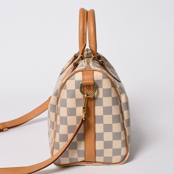 LOUIS VUITTON ルイヴィトン ダミエ アズール スピーディバンドリエール25 N41374 PVC ヌメ革 ホワイト ゴールド金具 美品 中古 4a007115