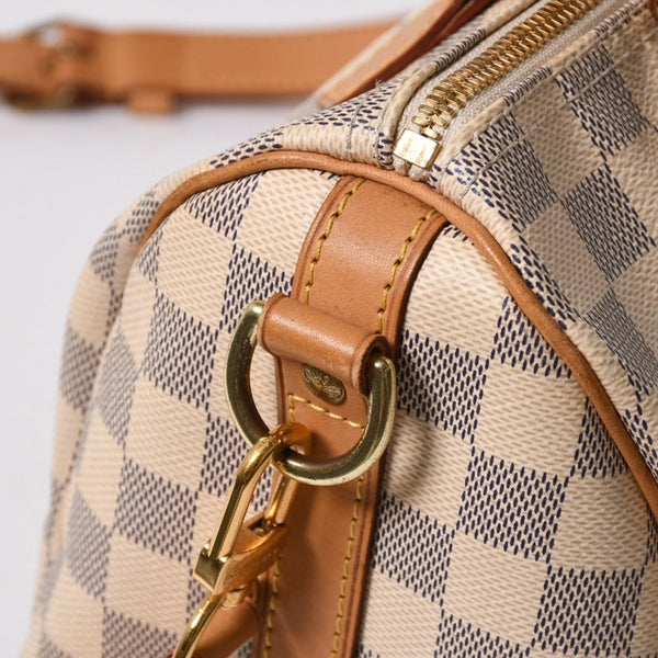 LOUIS VUITTON ルイヴィトン ダミエ アズール スピーディバンドリエール25 N41374 PVC ヌメ革 ホワイト ゴールド金具 美品 中古 4a007115