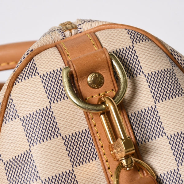 LOUIS VUITTON ルイヴィトン ダミエ アズール スピーディバンドリエール25 N41374 PVC ヌメ革 ホワイト ゴールド金具 美品 中古 4a007115