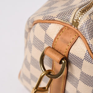 LOUIS VUITTON ルイヴィトン ダミエ アズール スピーディバンドリエール25 N41374 PVC ヌメ革 ホワイト ゴールド金具 美品 中古 4a007115
