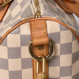 LOUIS VUITTON ルイヴィトン ダミエ アズール スピーディバンドリエール25 N41374 PVC ヌメ革 ホワイト ゴールド金具 美品 中古 4a007115