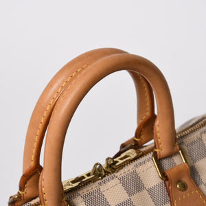 LOUIS VUITTON ルイヴィトン ダミエ アズール スピーディバンドリエール25 N41374 PVC ヌメ革 ホワイト ゴールド金具 美品 中古 4a007115
