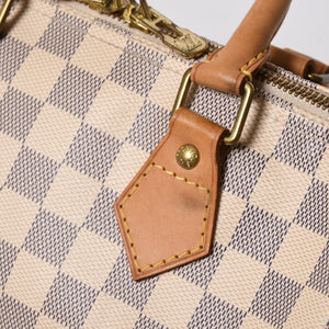 LOUIS VUITTON ルイヴィトン ダミエ アズール スピーディバンドリエール25 N41374 PVC ヌメ革 ホワイト ゴールド金具 美品 中古 4a007115