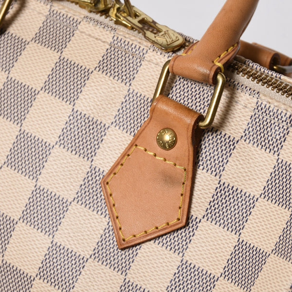 LOUIS VUITTON ルイヴィトン ダミエ アズール スピーディバンドリエール25 N41374 PVC ヌメ革 ホワイト ゴールド金具 美品 中古 4a007115