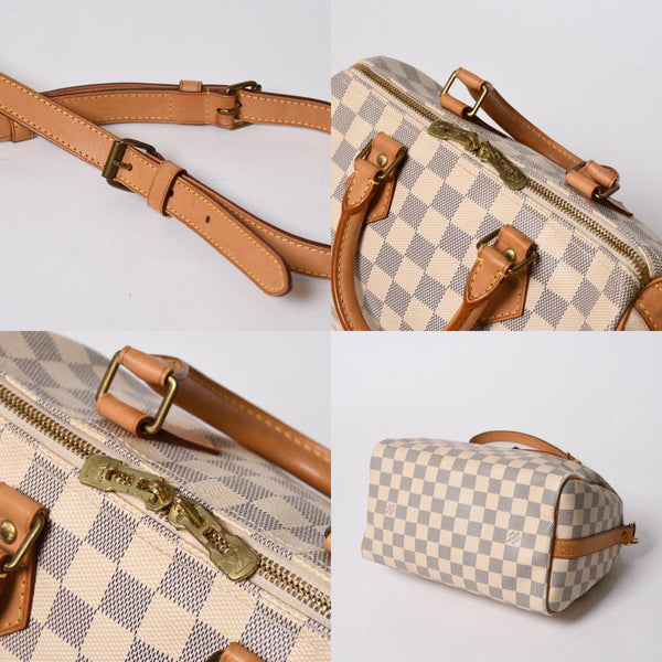 LOUIS VUITTON ルイヴィトン ダミエ アズール スピーディバンドリエール25 N41374 PVC ヌメ革 ホワイト ゴールド金具 美品 中古 4a007115