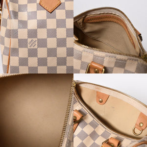 LOUIS VUITTON ルイヴィトン ダミエ アズール スピーディバンドリエール25 N41374 PVC ヌメ革 ホワイト ゴールド金具 美品 中古 4a007115