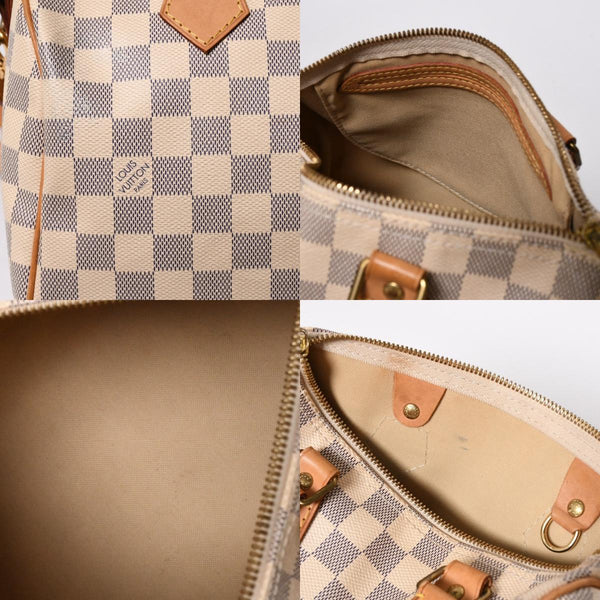 LOUIS VUITTON ルイヴィトン ダミエ アズール スピーディバンドリエール25 N41374 PVC ヌメ革 ホワイト ゴールド金具 美品 中古 4a007115