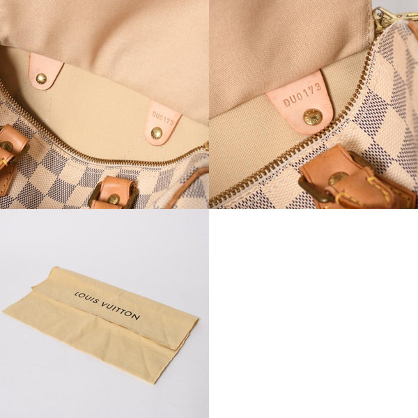 LOUIS VUITTON ルイヴィトン ダミエ アズール スピーディバンドリエール25 N41374 PVC ヌメ革 ホワイト ゴールド金具 美品 中古 4a007115
