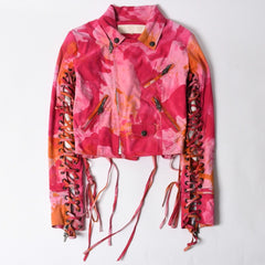 極美品 CHROME HEARTS クロムハーツ TIEDYE タイダイ レザージャケット U.S.A製 レザー ピンク オレンジ サイズL 中古 4a007365