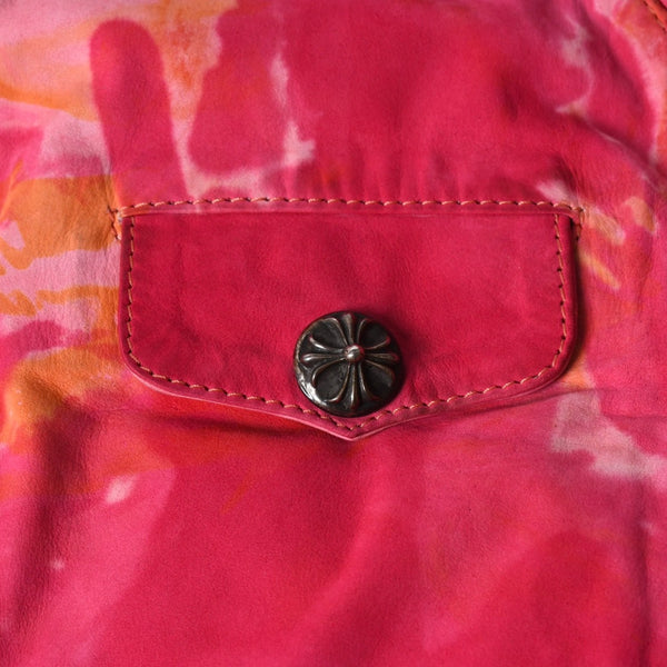 極美品 CHROME HEARTS クロムハーツ TIEDYE タイダイ レザージャケット U.S.A製 レザー ピンク オレンジ サイズL 中古 4a007365