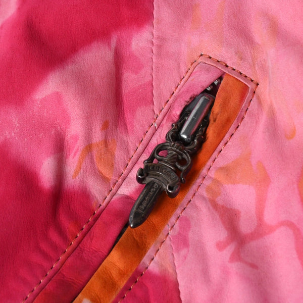 極美品 CHROME HEARTS クロムハーツ TIEDYE タイダイ レザージャケット U.S.A製 レザー ピンク オレンジ サイズL 中古 4a007365