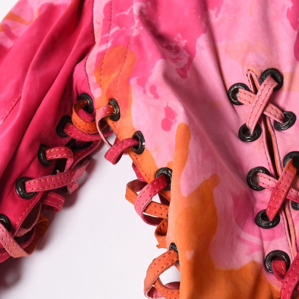 極美品 CHROME HEARTS クロムハーツ TIEDYE タイダイ レザージャケット U.S.A製 レザー ピンク オレンジ サイズL 中古 4a007365