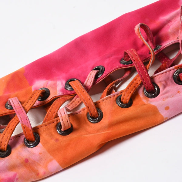 極美品 CHROME HEARTS クロムハーツ TIEDYE タイダイ レザージャケット U.S.A製 レザー ピンク オレンジ サイズL 中古 4a007365