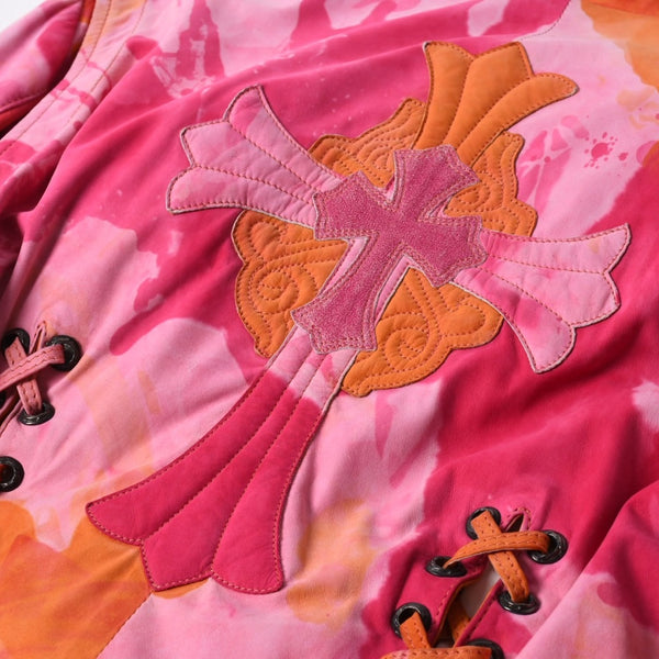 極美品 CHROME HEARTS クロムハーツ TIEDYE タイダイ レザージャケット U.S.A製 レザー ピンク オレンジ サイズL 中古 4a007365