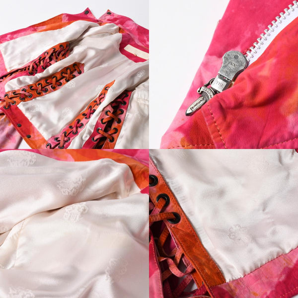極美品 CHROME HEARTS クロムハーツ TIEDYE タイダイ レザージャケット U.S.A製 レザー ピンク オレンジ サイズL 中古 4a007365
