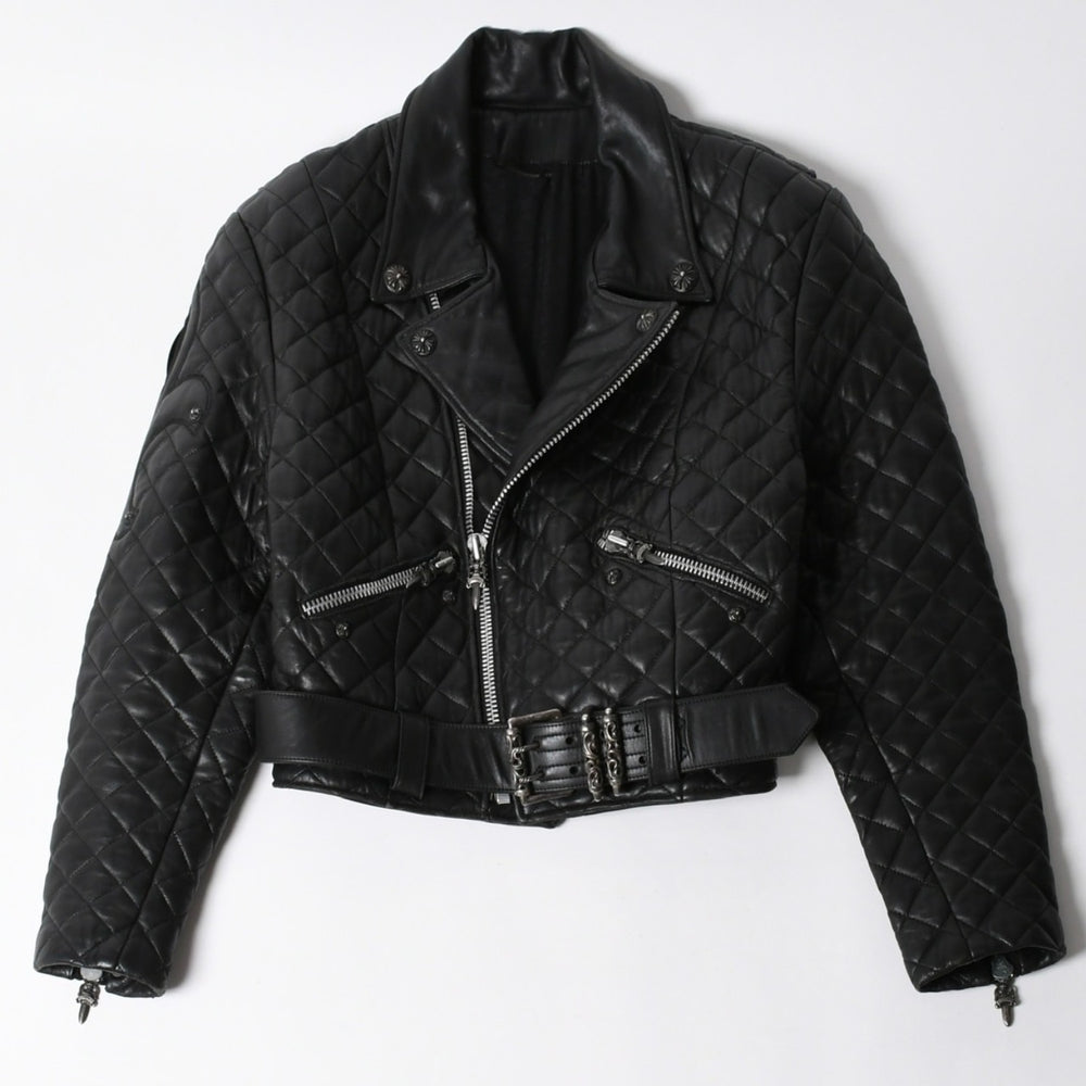 CHROME HEARTS クロムハーツ レザージャケット ダガージップ ライダース クロスボタン クロスモチーフ ブラック シルバー 中古 4a007366