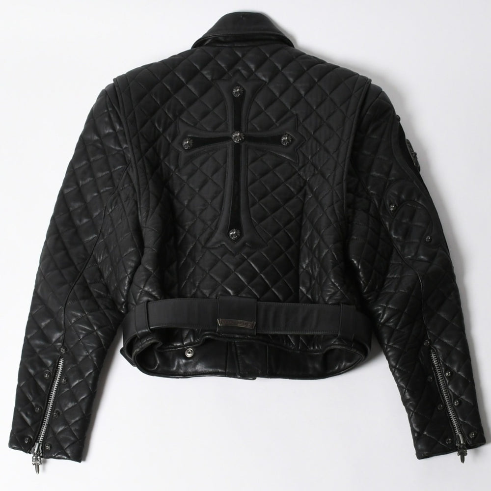 CHROME HEARTS クロムハーツ レザージャケット ダガージップ ライダース クロスボタン クロスモチーフ ブラック シルバー 中古 4a007366