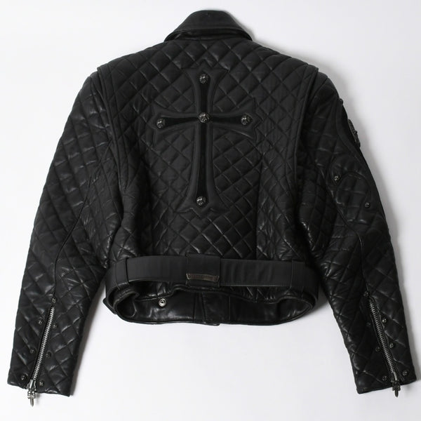 CHROME HEARTS クロムハーツ レザージャケット ダガージップ ライダース クロスボタン クロスモチーフ ブラック シルバー 中古 4a007366