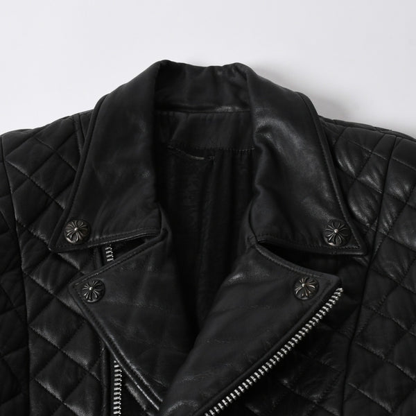 CHROME HEARTS クロムハーツ レザージャケット ダガージップ ライダース クロスボタン クロスモチーフ ブラック シルバー 中古 4a007366