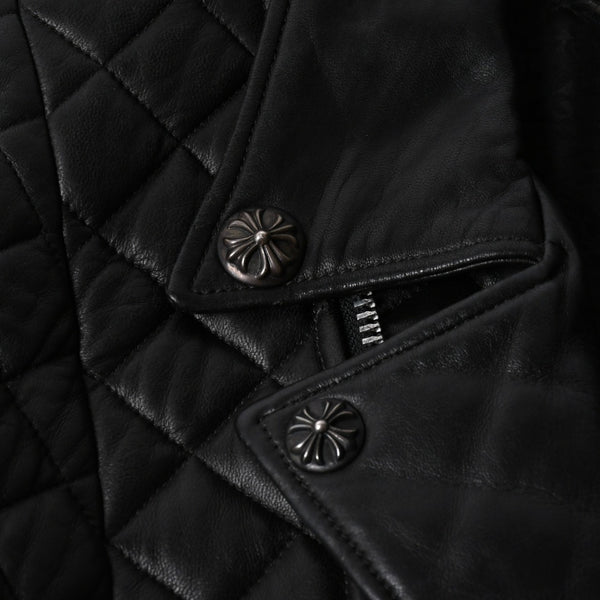 CHROME HEARTS クロムハーツ レザージャケット ダガージップ ライダース クロスボタン クロスモチーフ ブラック シルバー 中古 4a007366