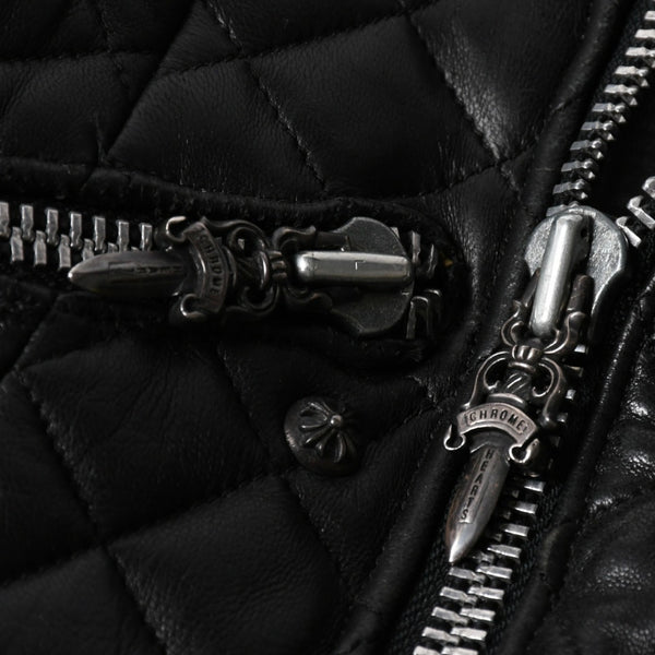 CHROME HEARTS クロムハーツ レザージャケット ダガージップ ライダース クロスボタン クロスモチーフ ブラック シルバー 中古 4a007366
