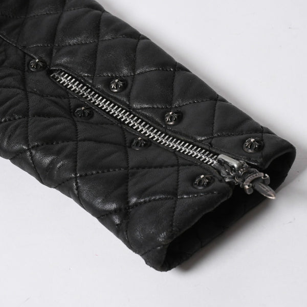 CHROME HEARTS クロムハーツ レザージャケット ダガージップ ライダース クロスボタン クロスモチーフ ブラック シルバー 中古 4a007366