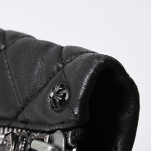 CHROME HEARTS クロムハーツ レザージャケット ダガージップ ライダース クロスボタン クロスモチーフ ブラック シルバー 中古 4a007366