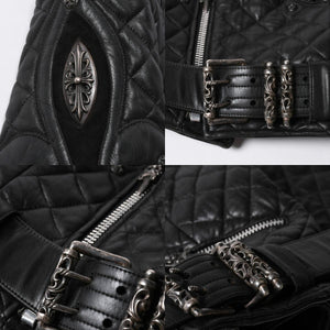CHROME HEARTS クロムハーツ レザージャケット ダガージップ ライダース クロスボタン クロスモチーフ ブラック シルバー 中古 4a007366