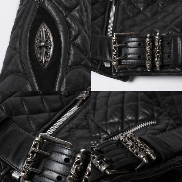CHROME HEARTS クロムハーツ レザージャケット ダガージップ ライダース クロスボタン クロスモチーフ ブラック シルバー 中古 4a007366