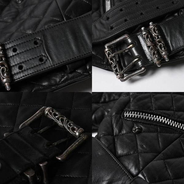 CHROME HEARTS クロムハーツ レザージャケット ダガージップ ライダース クロスボタン クロスモチーフ ブラック シルバー 中古 4a007366