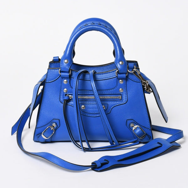 BALENCIAGA バレンシアガ 2WAY ハンドバッグ ショルダーバッグ ネオクラシック ミニ シティ 638524 ブルー シルバー金具 美品 中古 4a006975
