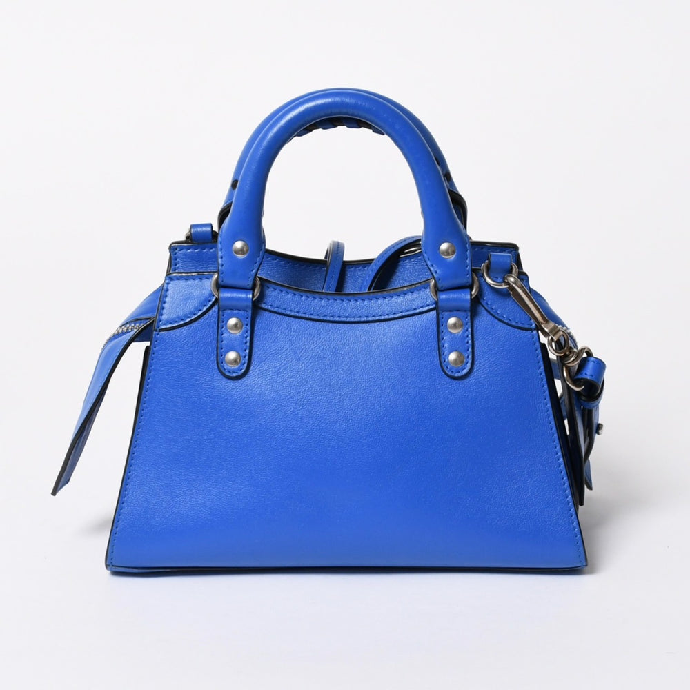 BALENCIAGA バレンシアガ 2WAY ハンドバッグ ショルダーバッグ ネオクラシック ミニ シティ 638524 ブルー シルバー金具 美品 中古 4a006975
