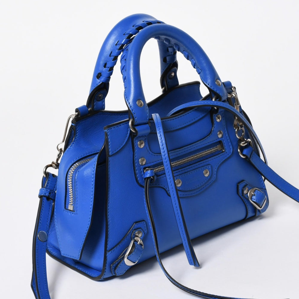 BALENCIAGA バレンシアガ 2WAY ハンドバッグ ショルダーバッグ ネオクラシック ミニ シティ 638524 ブルー シルバー金具 美品 中古 4a006975