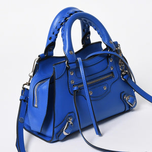 BALENCIAGA バレンシアガ 2WAY ハンドバッグ ショルダーバッグ ネオクラシック ミニ シティ 638524 ブルー シルバー金具 美品 中古 4a006975