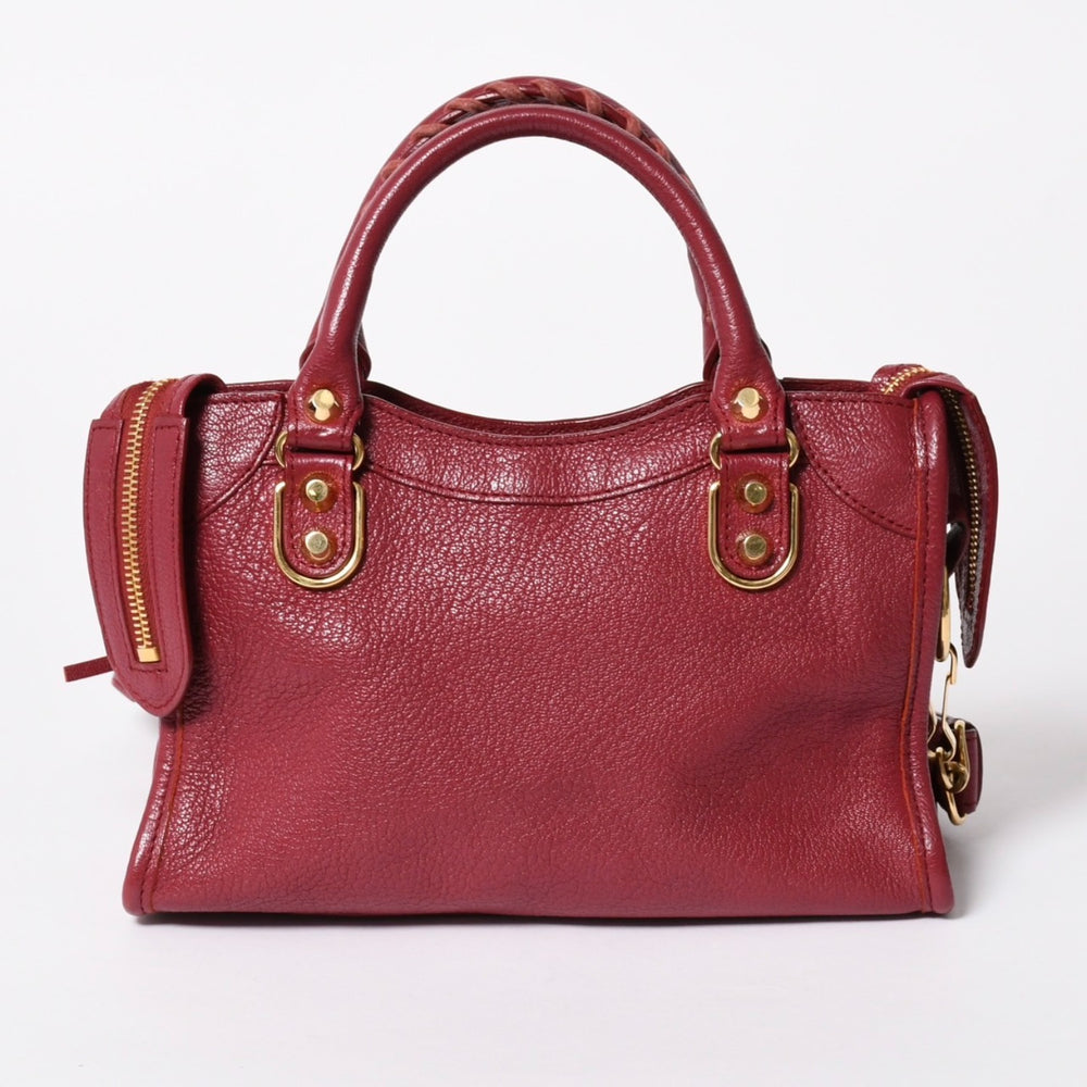 極美品 BALENCIAGA バレンシアガ クラシック メタリック エッジ ミニシティ ハンドバッグ 390160 ショルダーバッグ 2WAY ボルドー ゴールド金具 中古 4a006976