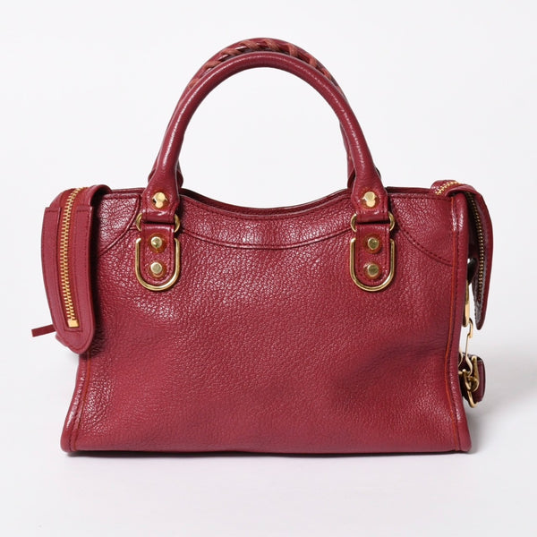 極美品 BALENCIAGA バレンシアガ クラシック メタリック エッジ ミニシティ ハンドバッグ 390160 ショルダーバッグ 2WAY ボルドー ゴールド金具 中古 4a006976